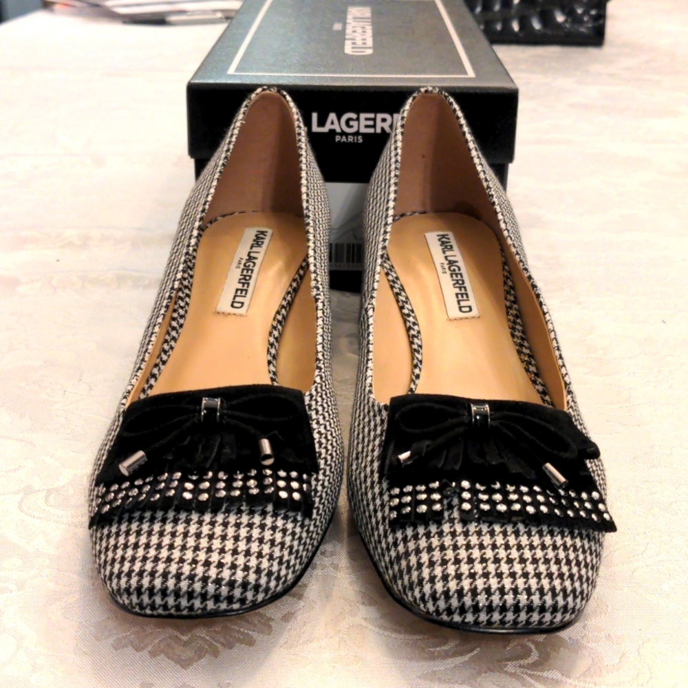 Karl Lagerfeld Black and White Checkered Pumps, Size 9